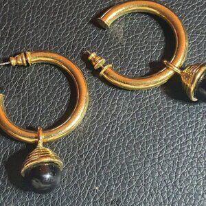 Vintage Black Ball Acorn Hoop Earrings